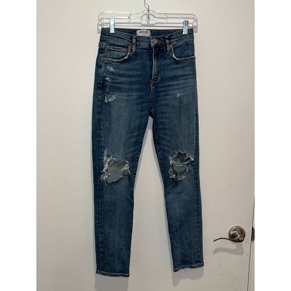 AGOLDE Sophie  Blue Premium Distressed Skinny Ankle Jeans Women's  Size 26 - Picture 3 of 11